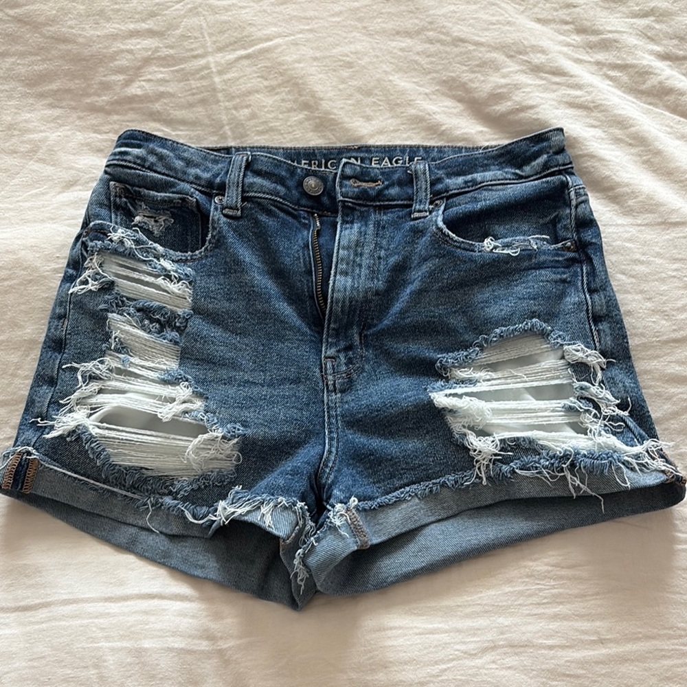 American Eagle Outfitters Blue Distressed Jean Shorts